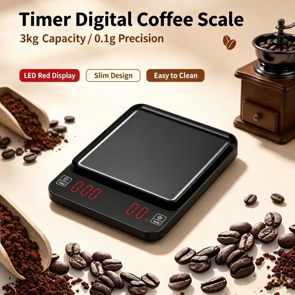 Electronics & Gadgets Starting With V - เครื่องชั่งกาแฟดิจิตอลความแม่นยำสูง 3 กก./0.1 กรัม, เครื่องชั่งครัวแบบพกพาพร้อมไฟ LED,