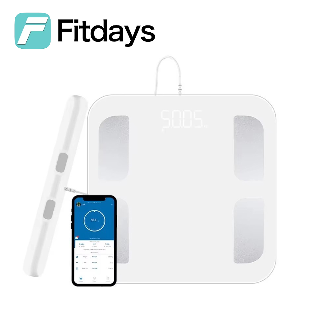 Body Fat Scale Smart - Fitdays สมาร์ท 8 อิเล็กโทรดระดับน้ำหนักไขมันในร่างกายระดับความสามารถทางชีวภาพของมนุษย์ระดับองค์ประกอบของร่างกาย